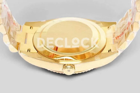 Replica Rolex Day-Date 40 Yellow Gold Diamond Paved Rainbow |  Declock.