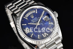 Replica Rolex Day-Date 36 128236 Lapis Lazuli Diamond Roman Dial in Platinum