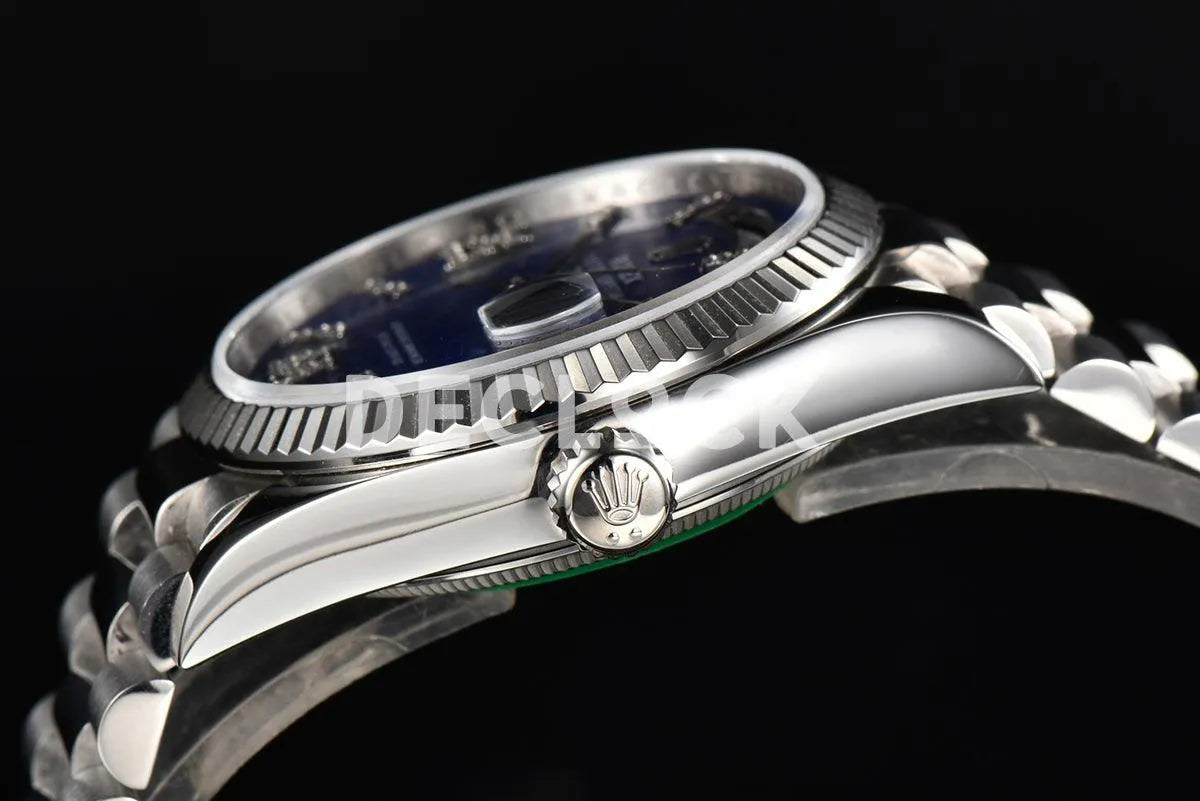 Replica Rolex Day-Date 36 128236 Lapis Lazuli Diamond Roman Dial in Platinum