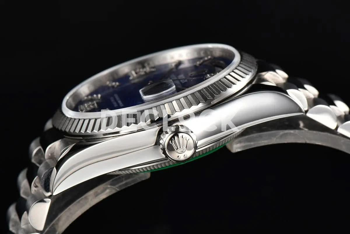 Replica Rolex Day-Date 36 128236 Lapis Lazuli Diamond Roman Dial in Platinum |  Declock.