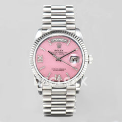 Replica Rolex Day-Date 36 128236 Pink Opal Dial with Roman Marker in Platinum