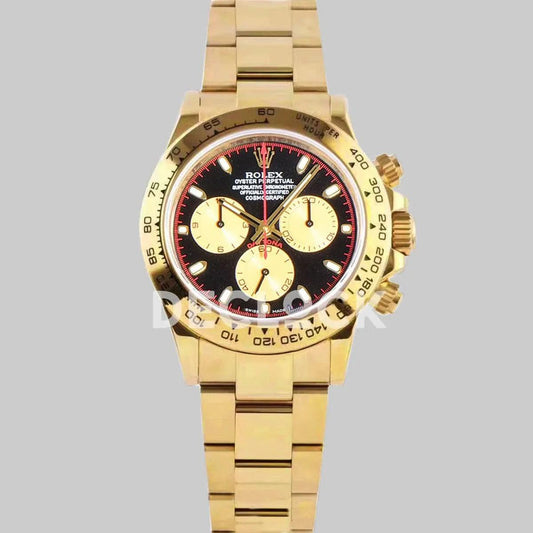 Replica Rolex Daytona 116508-0009 Paul Newman Black Dial in Yellow Gold | Declock.