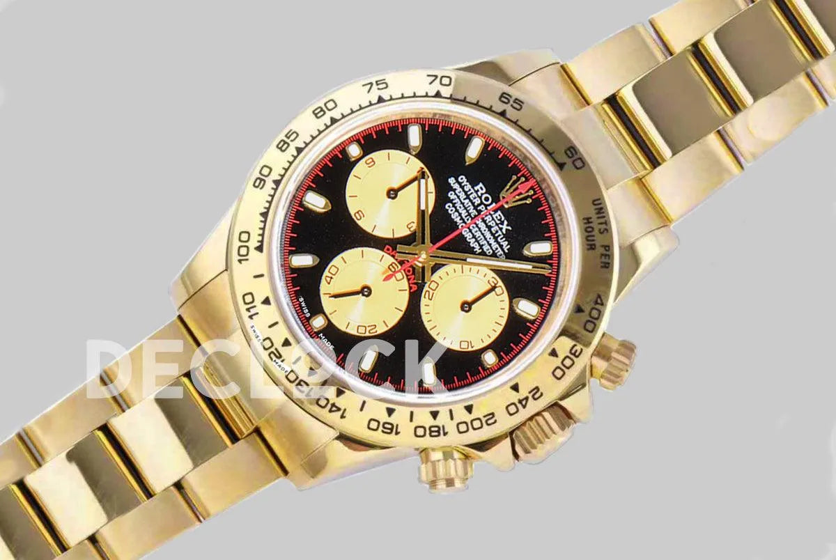 Replica Rolex Daytona 116508-0009 Paul Newman Black Dial in Yellow Gold