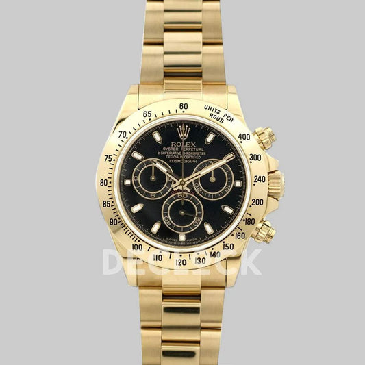 Replica Rolex Daytona 116508 Black Dial with Yellow Gold Bracelet |  Declock.