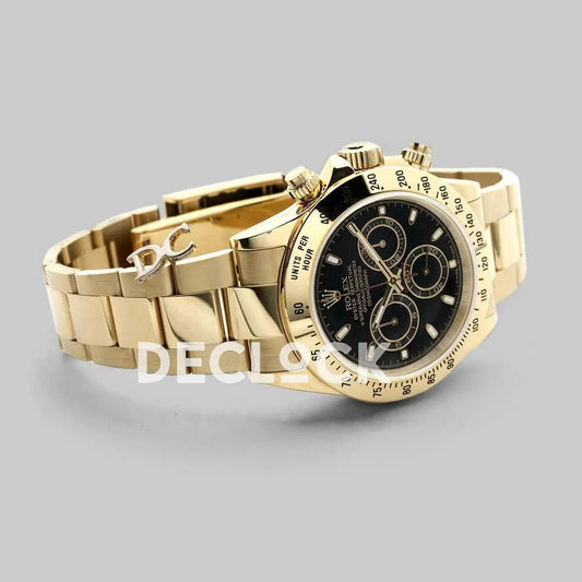 Replica Rolex Daytona 116508 Black Dial with Yellow Gold Bracelet | Declock.