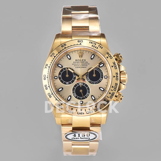 Replica Rolex Daytona 116508 Champagne/Black Dial in Yellow Gold | Declock.
