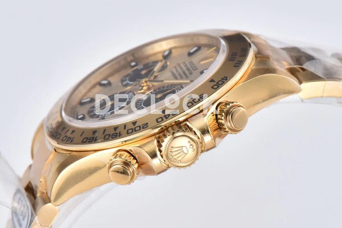 Replica Rolex Daytona 116508 Champagne/Black Dial in Yellow Gold |  Declock.