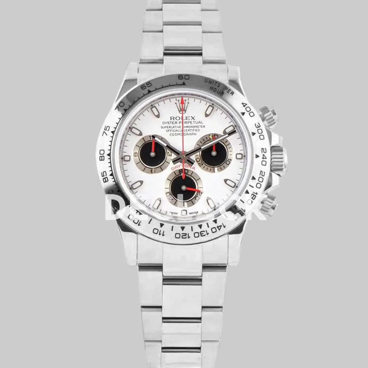 Replica Rolex Daytona 116509-0036 White/Black Dial in White Gold |  Declock.