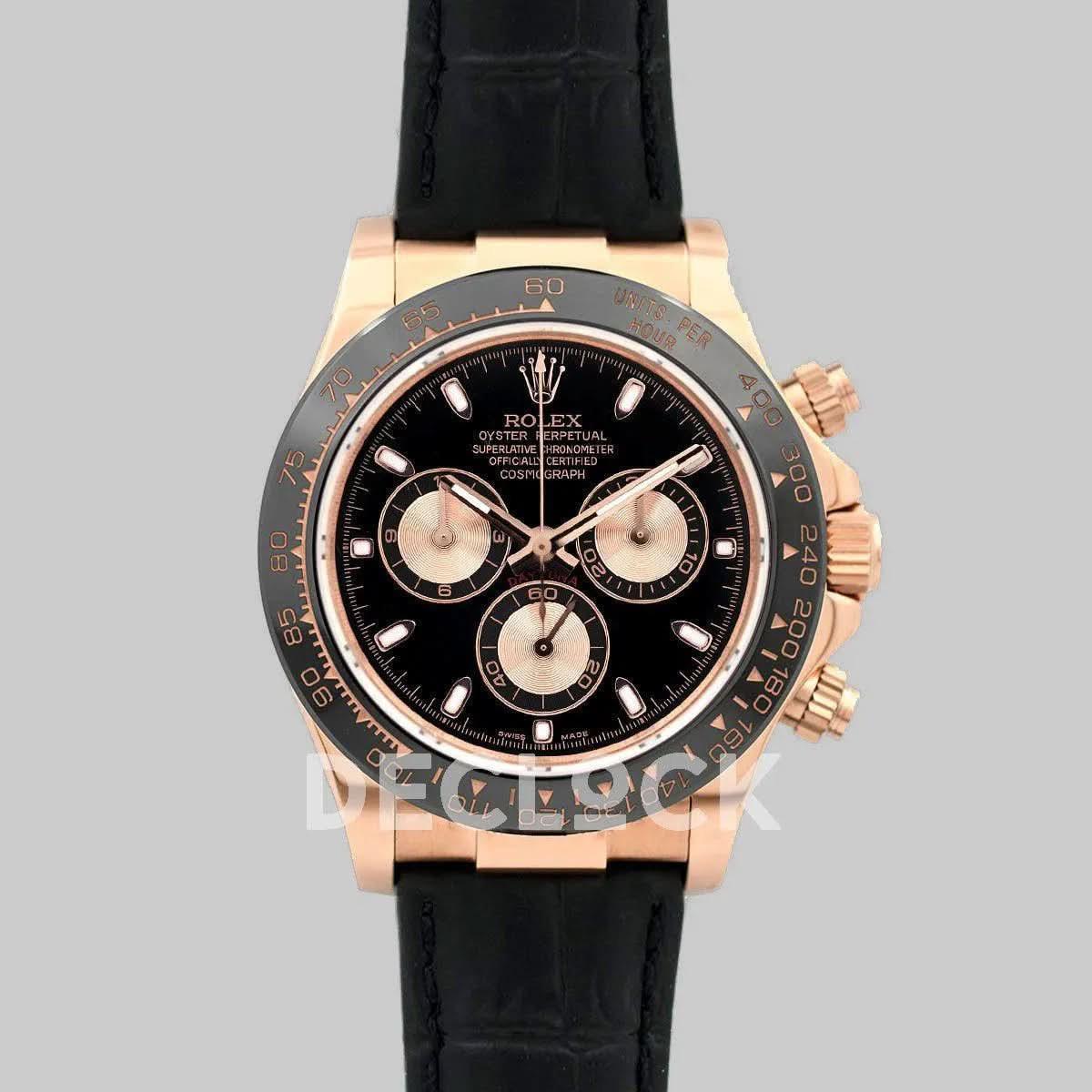Replica Rolex Daytona 116515 Black Dial in Rose Gold |  Declock.