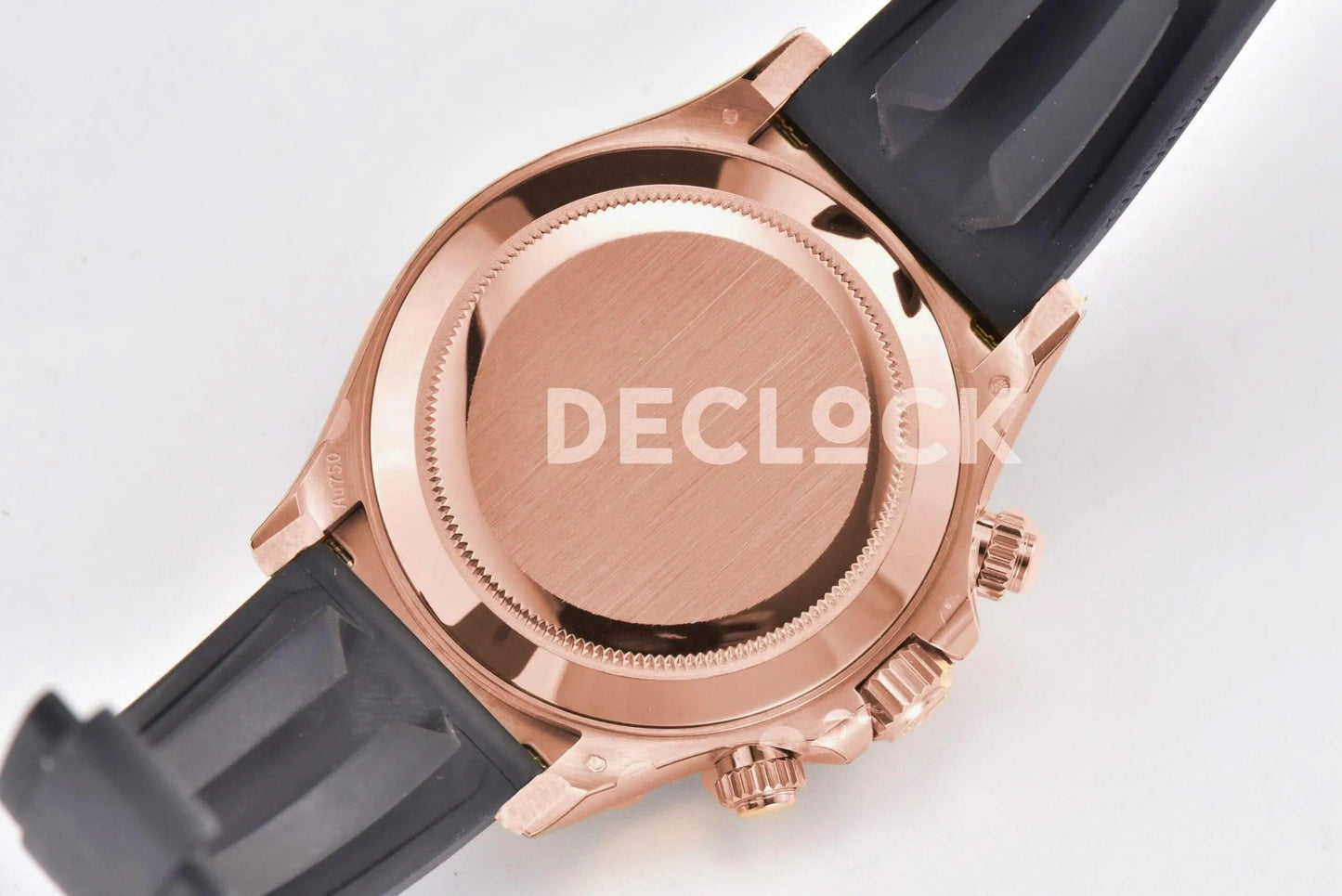 Replica Rolex Daytona 116515 Chocolate Dial in Rose Gold on Rubber Strap |  Declock.