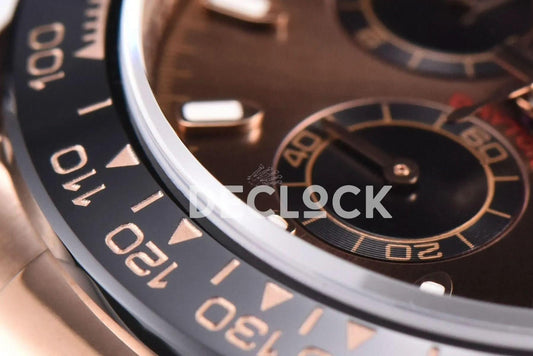 Replica Rolex Daytona 116515 Chocolate Dial in Rose Gold on Rubber Strap | Declock.