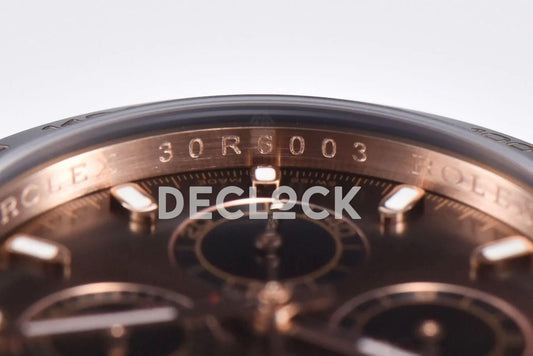 Replica Rolex Daytona 116515 Chocolate Dial in Rose Gold on Rubber Strap | Declock.