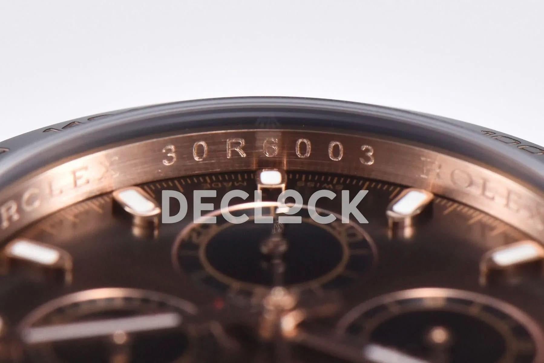 Replica Rolex Daytona 116515 Chocolate Dial in Rose Gold on Rubber Strap |  Declock.