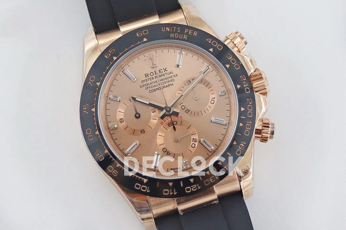 Replica Rolex Daytona 116515 Roe Gold in Rose Gold Dial |  Declock.