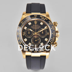 Replica Rolex Daytona 116518LN Black Dial in Yellow Gold on Rubber Strap