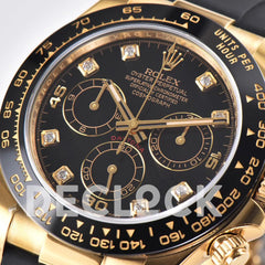 Replica Rolex Daytona 116518LN Black Dial in Yellow Gold on Rubber Strap