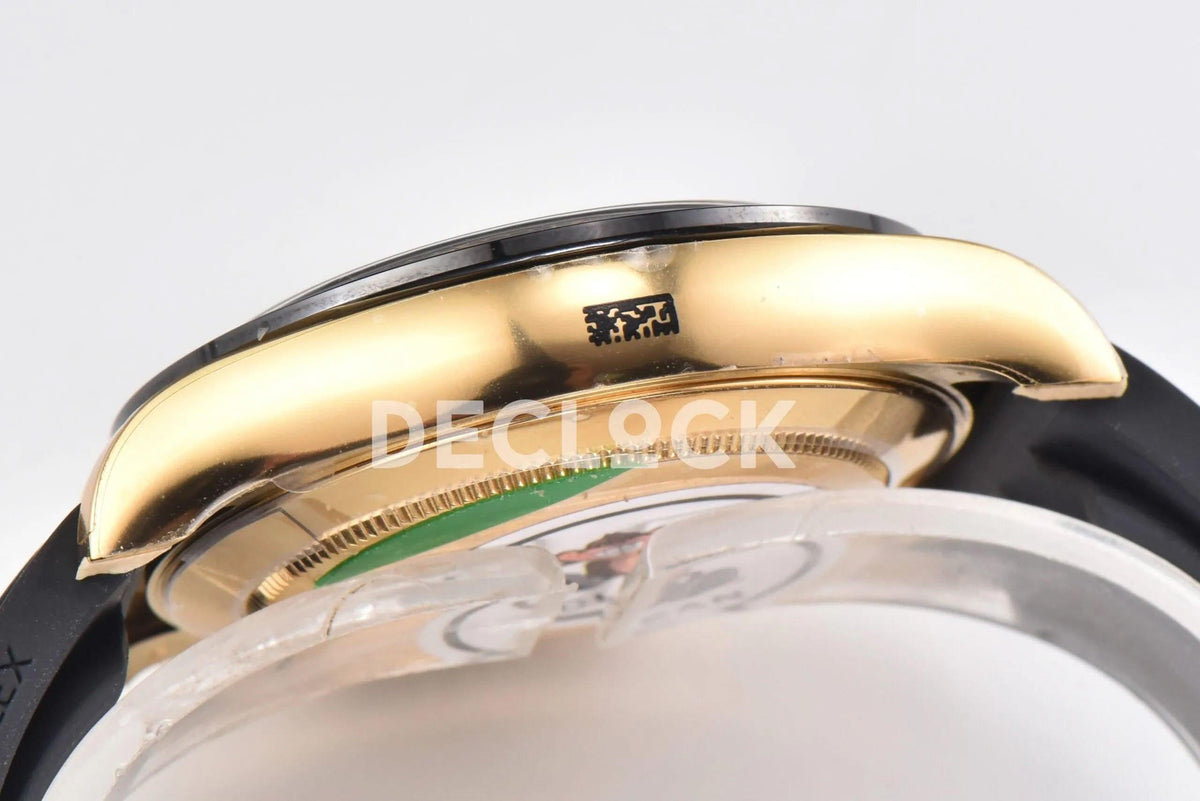 Replica Rolex Daytona 116518LN Black/Champagne Index “Newman” Dial in Yellow Gold on Rubber Strap |  Declock.