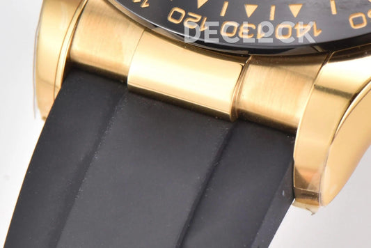 Replica Rolex Daytona 116518LN Black/Champagne Index “Newman” Dial in Yellow Gold on Rubber Strap | Declock.