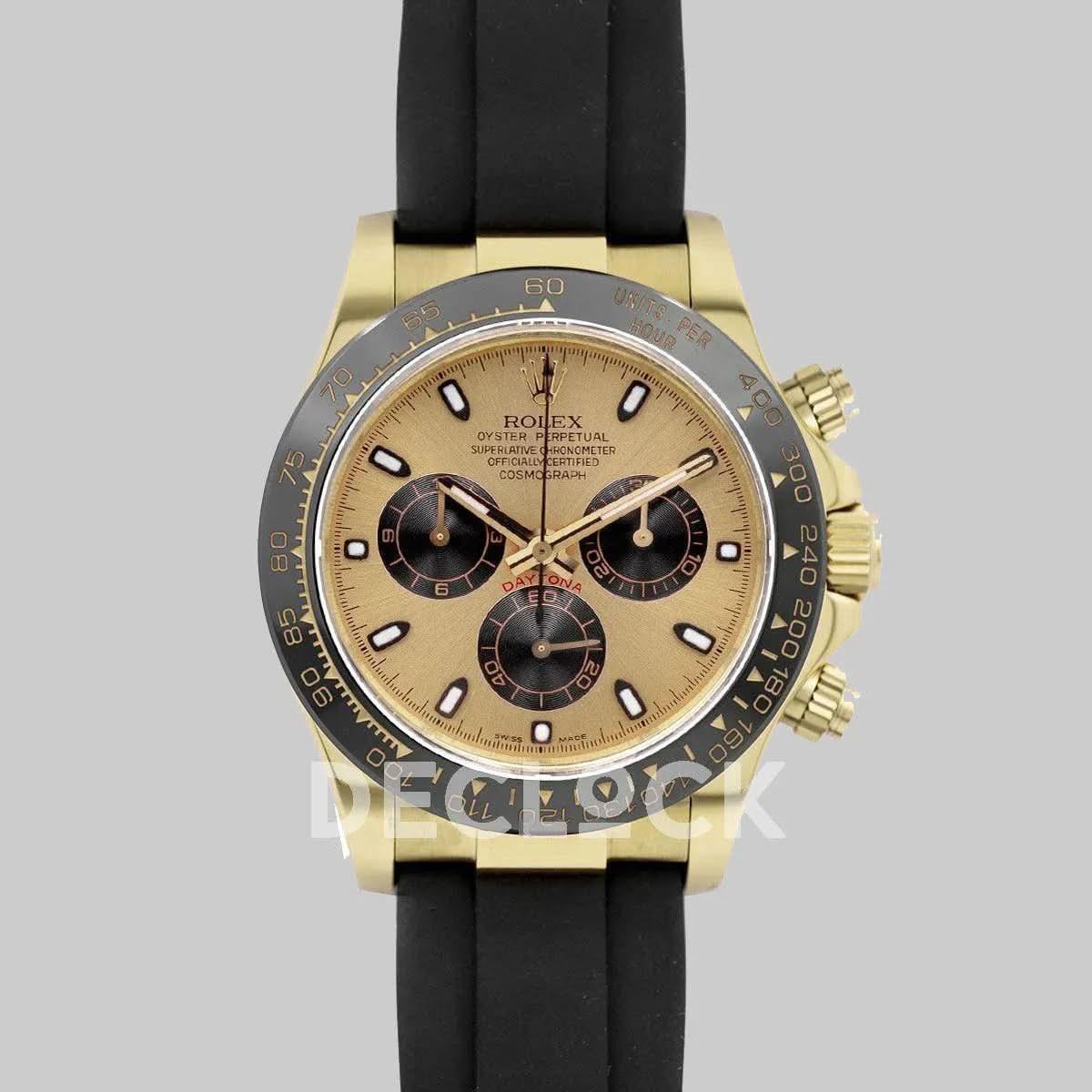 Replica Rolex Daytona 116518LN Champagne and Black Dial in Yellow Gold |  Declock.