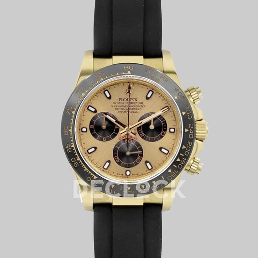 Replica Rolex Daytona 116518LN Champagne and Black Dial in Yellow Gold | Declock.