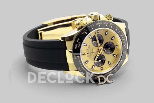 Replica Rolex Daytona 116518LN Champagne and Black Dial in Yellow Gold | Declock.