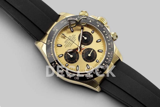 Replica Rolex Daytona 116518LN Champagne and Black Dial in Yellow Gold | Declock.