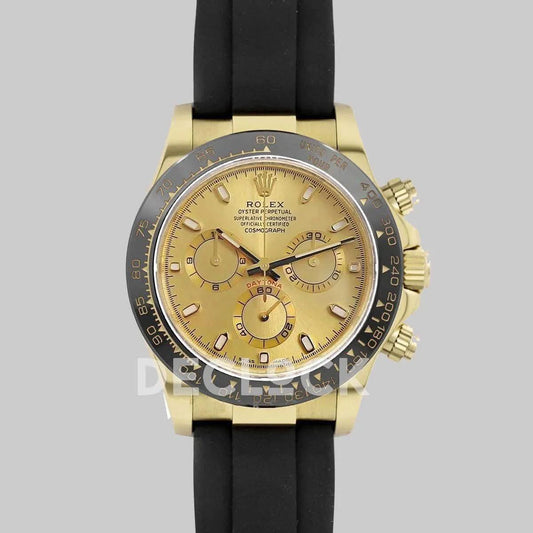 Replica Rolex Daytona 116518LN Champagne Dial in Yellow Gold | Declock.