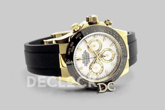 Replica Rolex Daytona 116518LN White Dial in Yellow Gold | Declock.