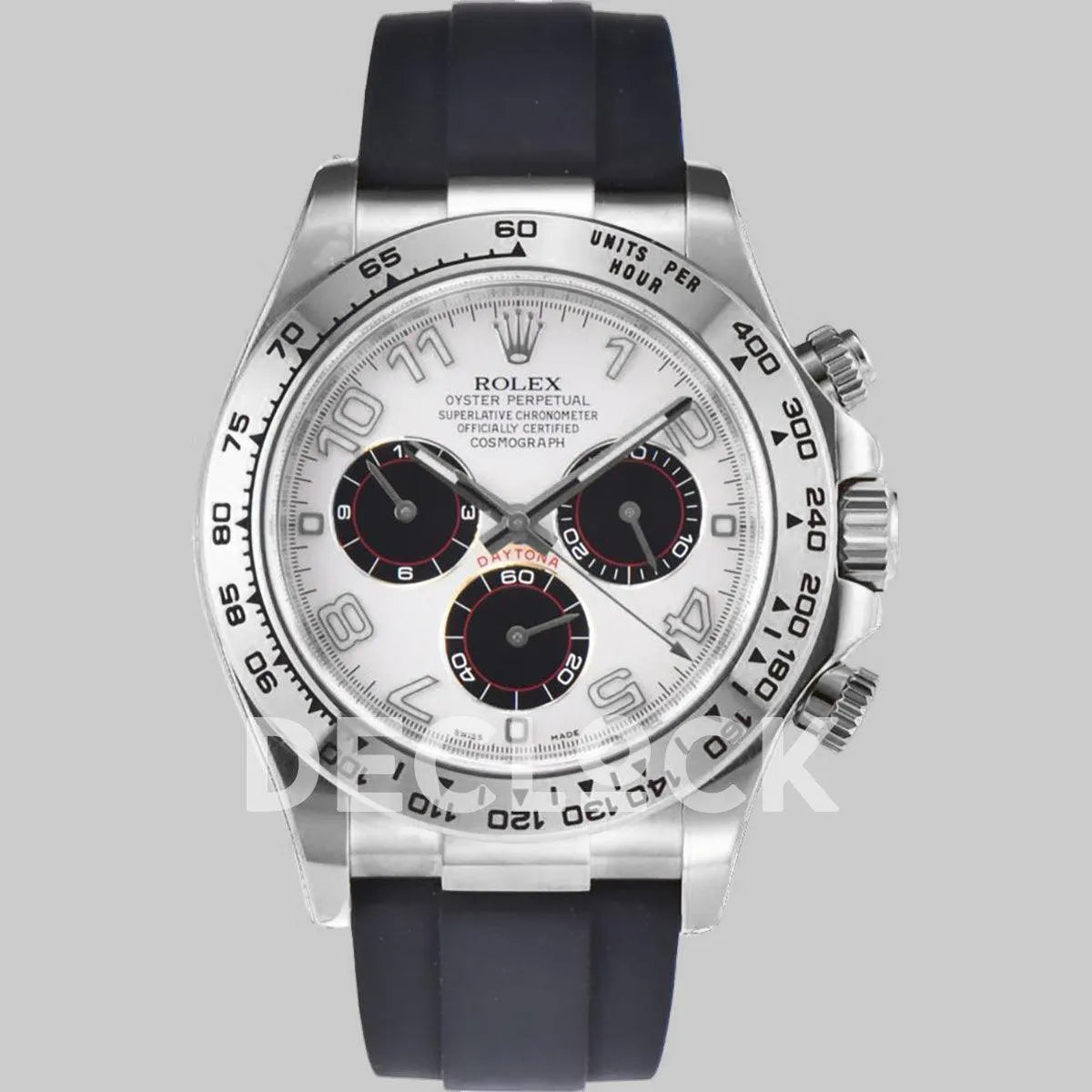 Replica Rolex Daytona 116519 White Dial in White Gold on Rubber Strap