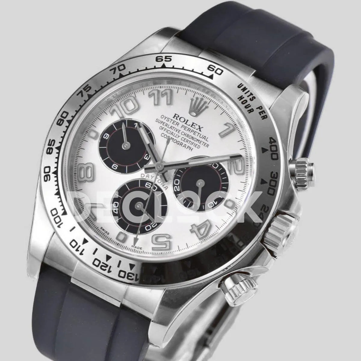 Replica Rolex Daytona 116519 White Dial in White Gold on Rubber Strap