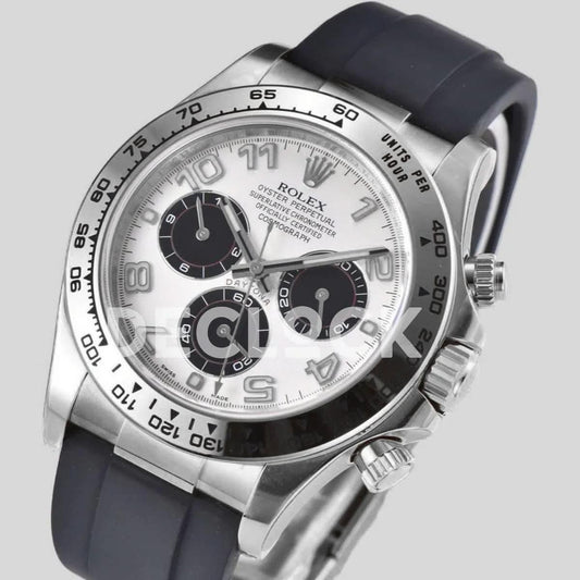 Replica Rolex Daytona 116519 White Dial in White Gold on Rubber Strap |  Declock.