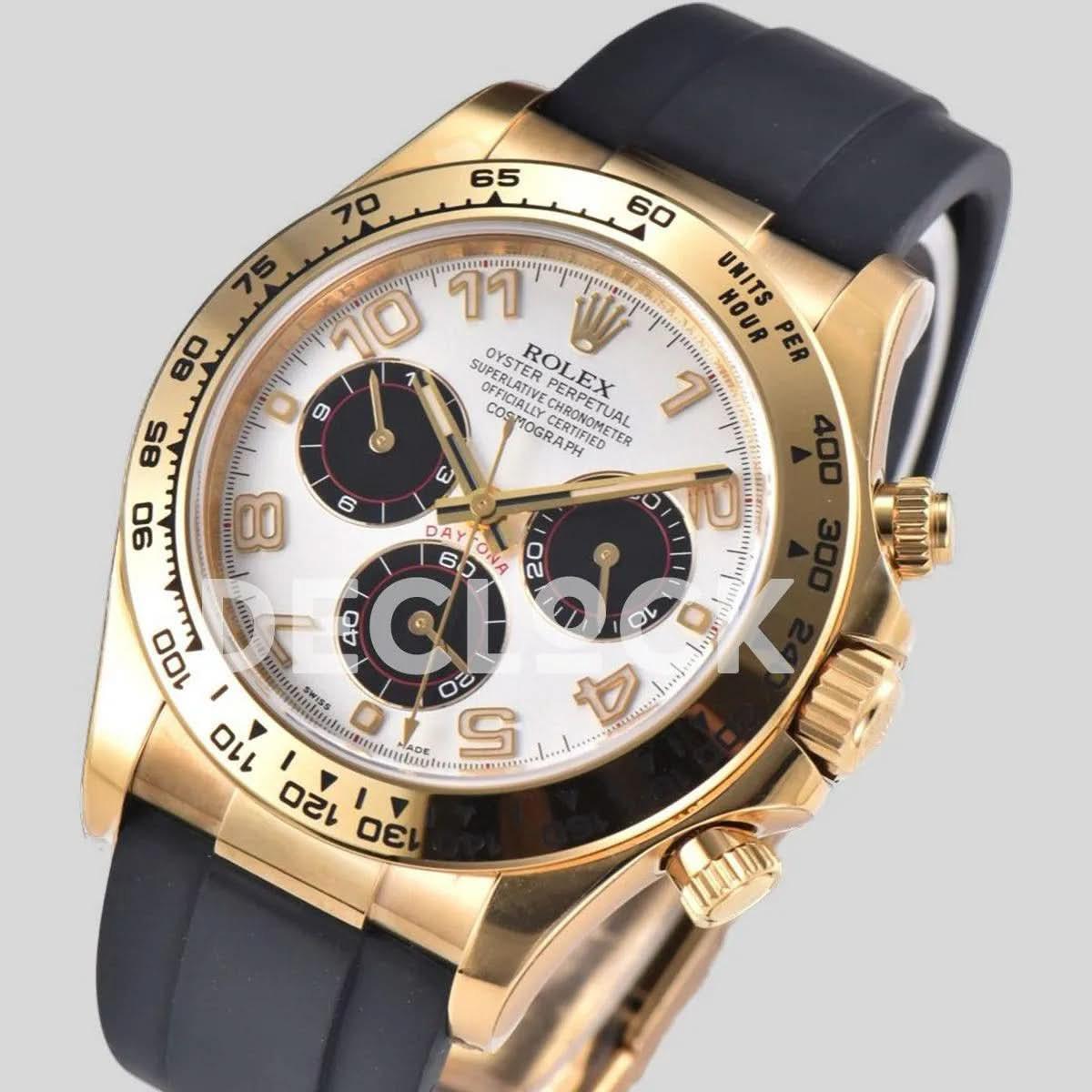 Replica Rolex Daytona 116519 White Dial in Yellow Gold on Rubber Strap |  Declock.