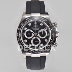 Replica Rolex Daytona 116519LN Black Dial in White Gold on Rubber Strap