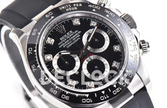 Replica Rolex Daytona 116519LN Black Dial in White Gold on Rubber Strap