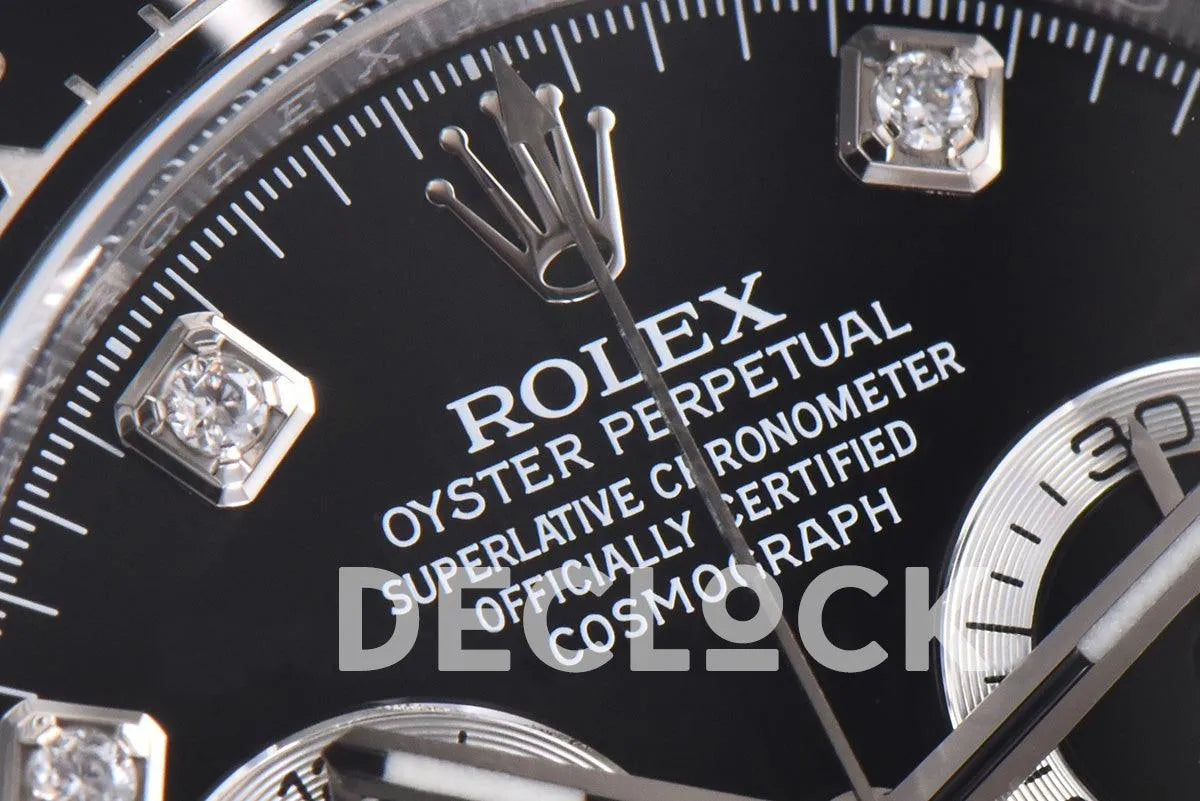 Replica Rolex Daytona 116519LN Black Dial in White Gold on Rubber Strap