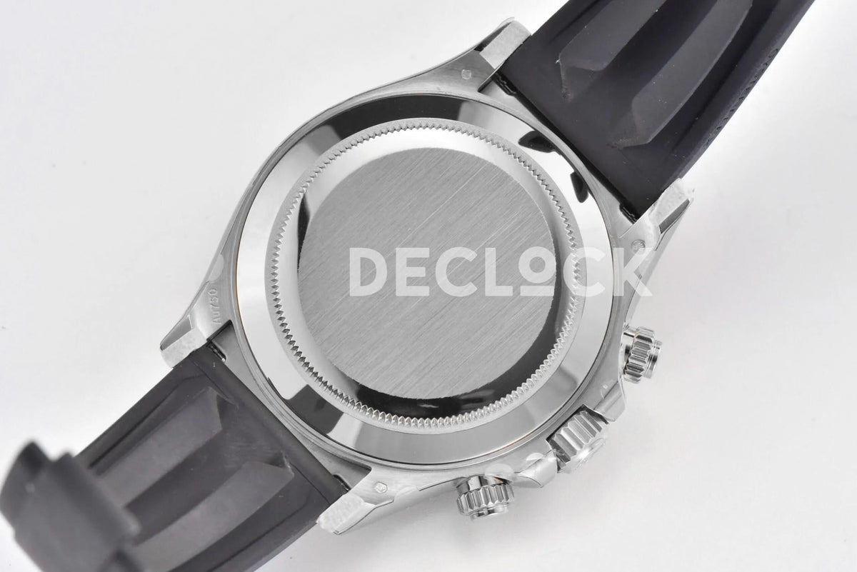 Replica Rolex Daytona 116519LN Black Dial in White Gold on Rubber Strap |  Declock.