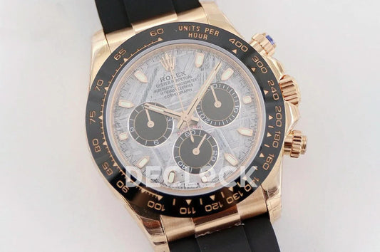 Replica Rolex Daytona 116519LN Rose Gold in Meteorite Dial | Declock.