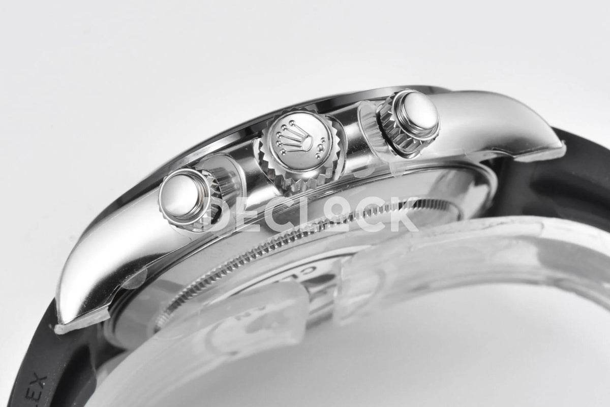 Replica Rolex Daytona 116519LN White MOP Dial in White Gold on Rubber Strap |  Declock.