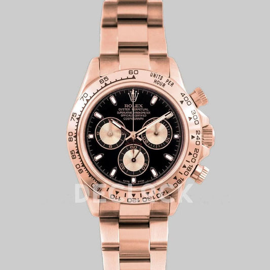 Replica Rolex Daytona 116520 Black Dial in Rose Gold | Declock.