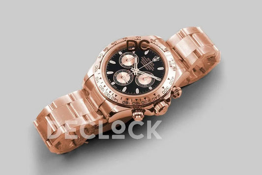 Replica Rolex Daytona 116520 Black Dial in Rose Gold | Declock.