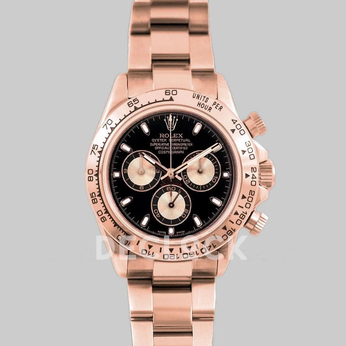 Replica Rolex Daytona 116520 Black Dial in Rose Gold |  Declock.