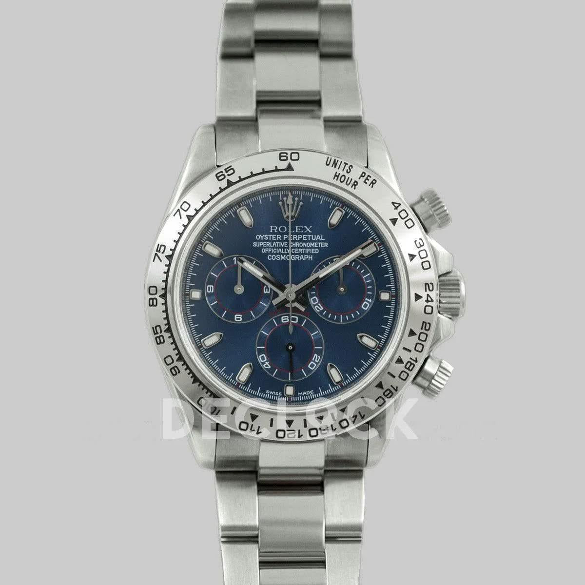Replica Rolex Daytona 116520 Blue Dial in White Gold |  Declock.