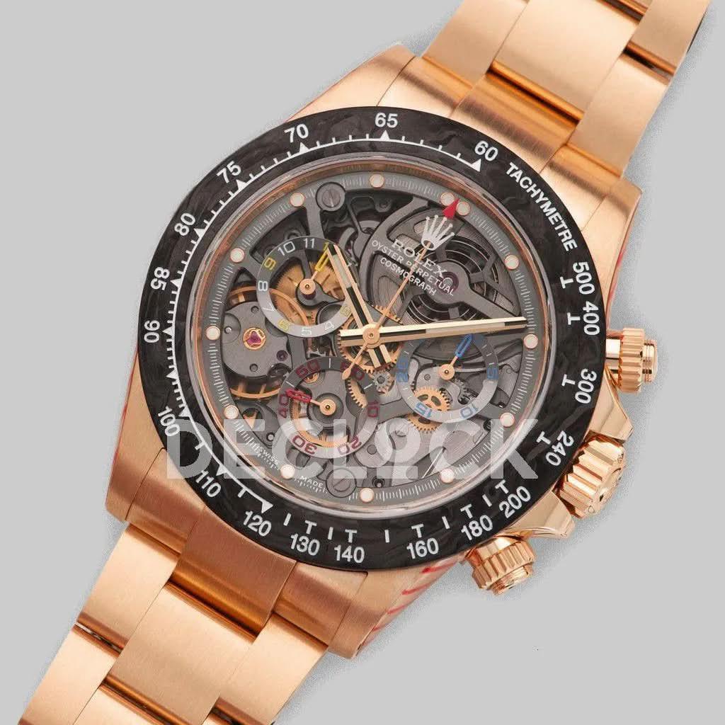 Replica Rolex Daytona 116520 Skeleton La Montoya in Rose Gold |  Declock.