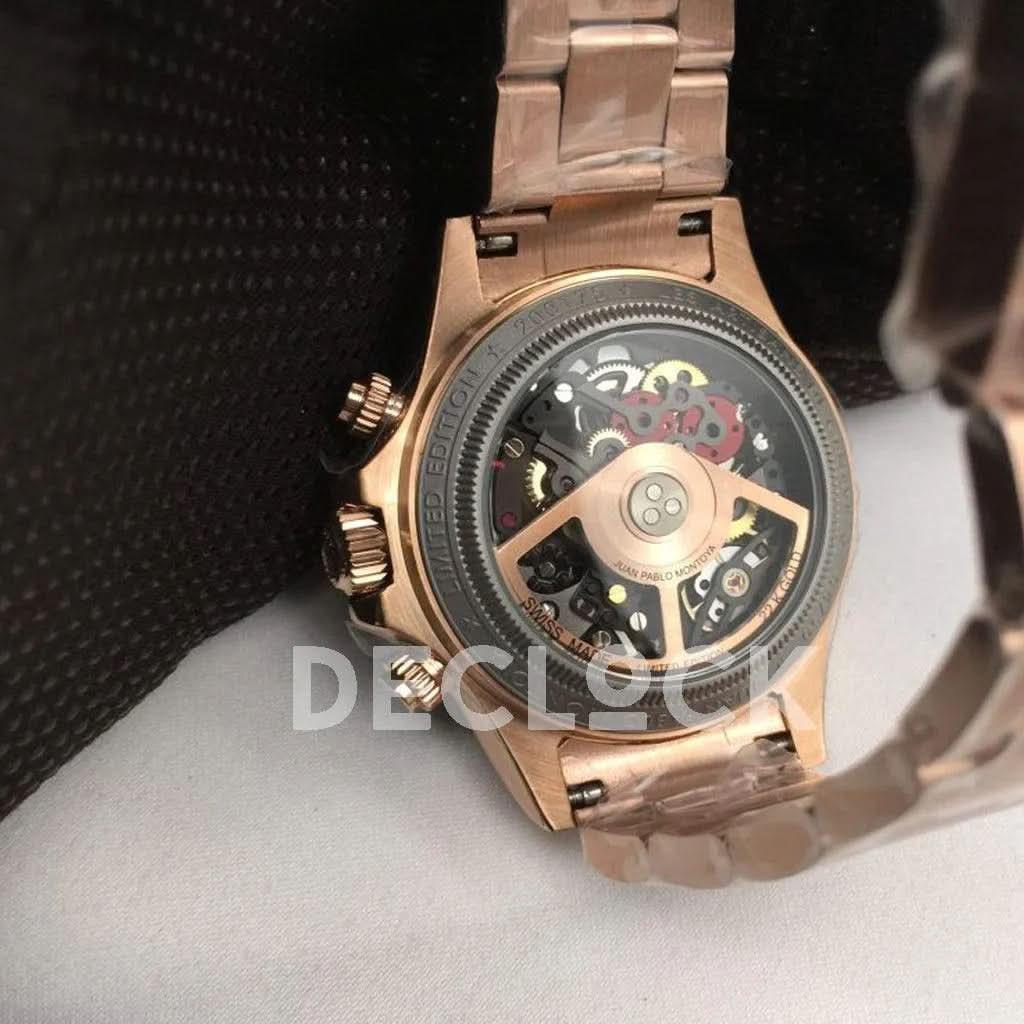 Replica Rolex Daytona 116520 Skeleton La Montoya in Rose Gold |  Declock.