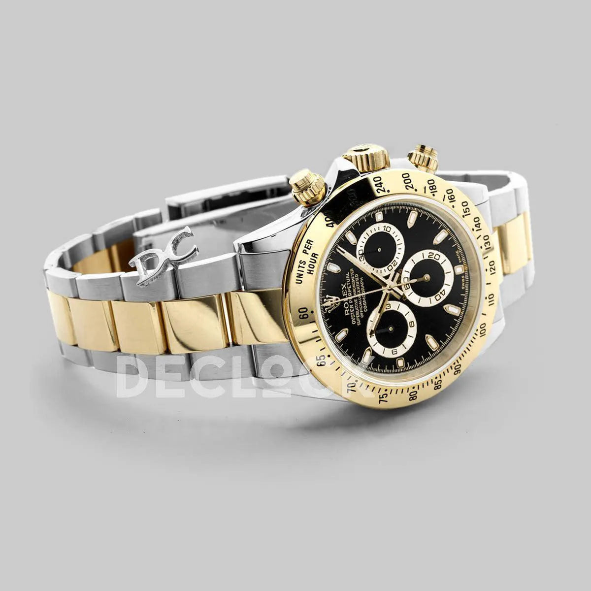 Replica Rolex Daytona 116528 Black Dial with Two Tone Bracelet