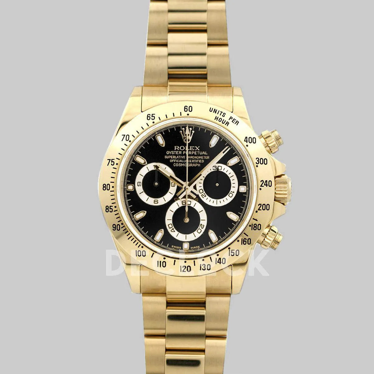 Replica Rolex Daytona 116528 Black Dial with Yellow Gold Bracelet