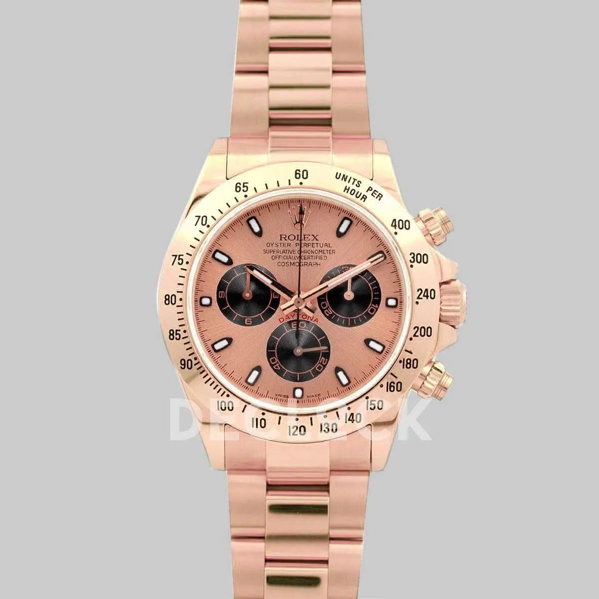 Replica Rolex Daytona 116528 Pink /Black Dial with Rose Gold Bracelet |  Declock.