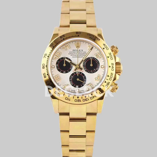 Replica Rolex Daytona 116528 White Dial in Yellow Gold | Declock.
