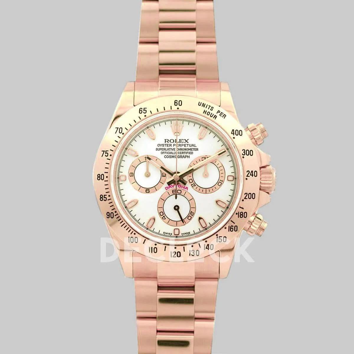 Replica Rolex Daytona 116528 White Dial with Rose Gold Bracelet |  Declock.