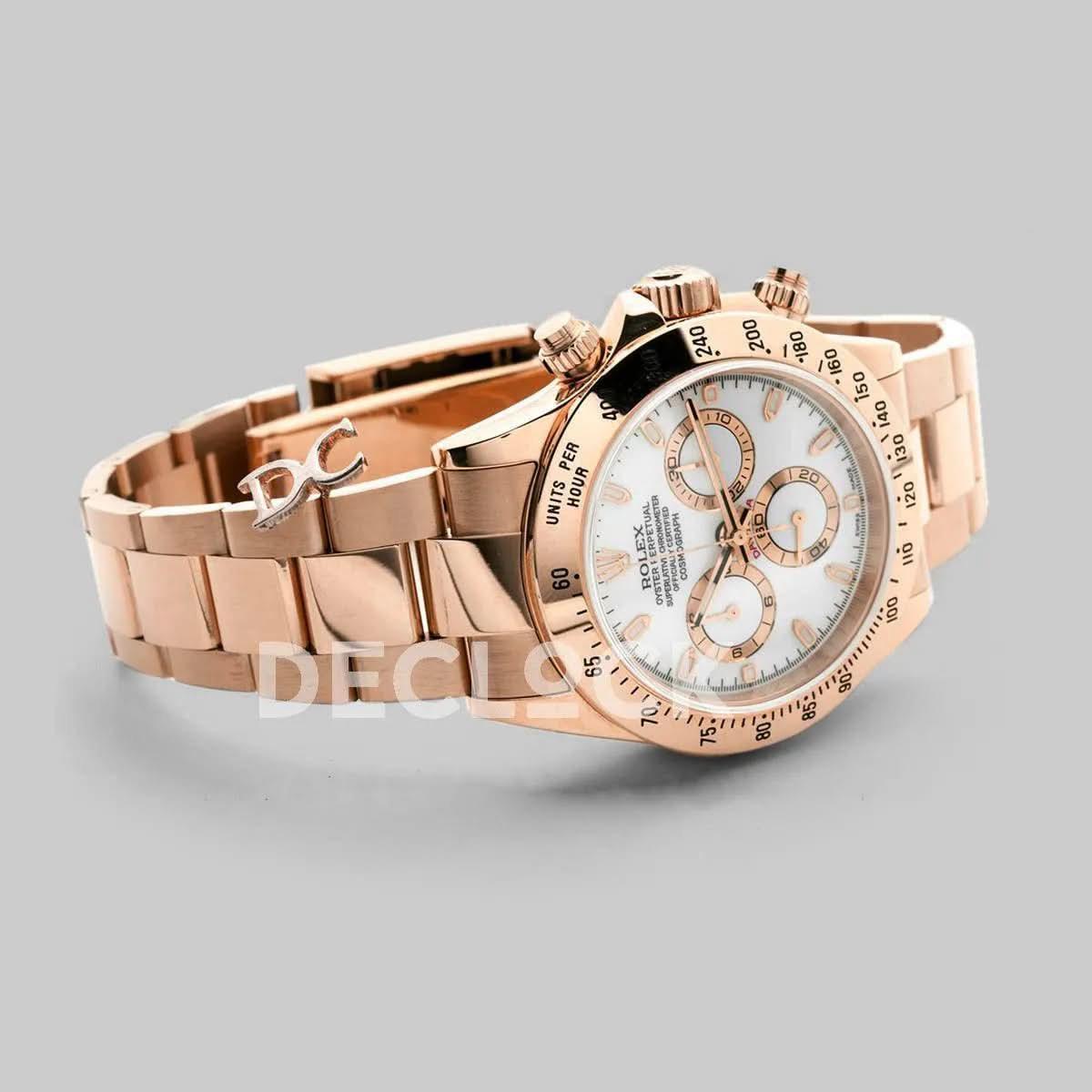 Replica Rolex Daytona 116528 White Dial with Rose Gold Bracelet |  Declock.